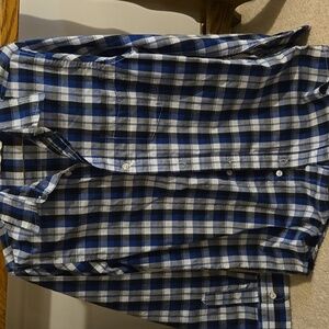 Old Navy Youth Xlarge Blue and White plaid long sleeve button down shirt
